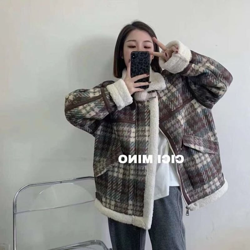 チェック柄 ボアウールジャケット ボアウールコート ジャケット コート