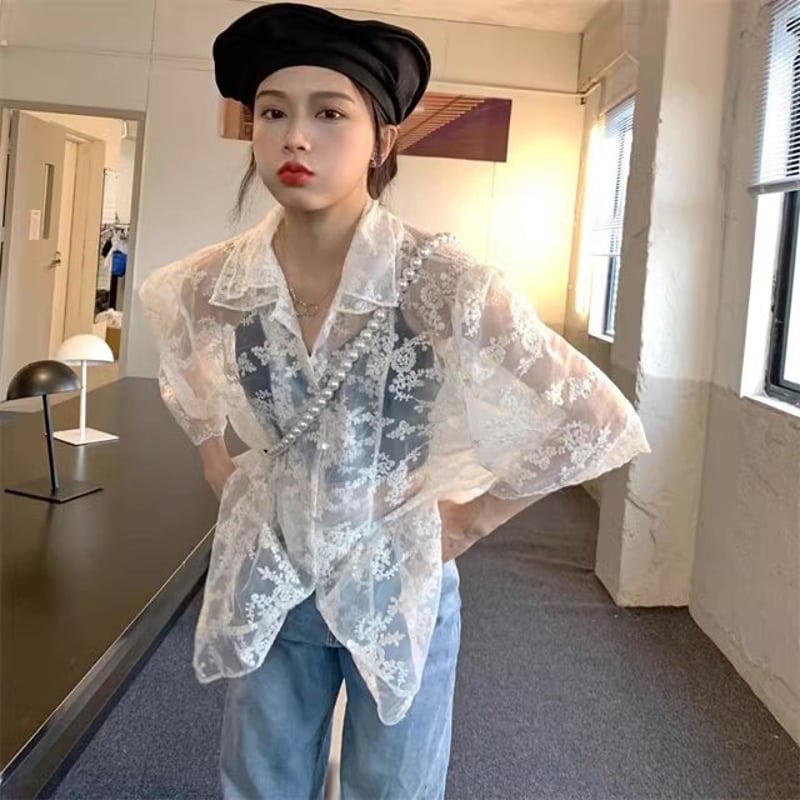 花柄シアーシャツ シアーブラウス シアーシャツ 花柄刺繍 シアー 花柄シアーシャツ シアーブラウス シアーシャツ 花柄刺繍 シアー