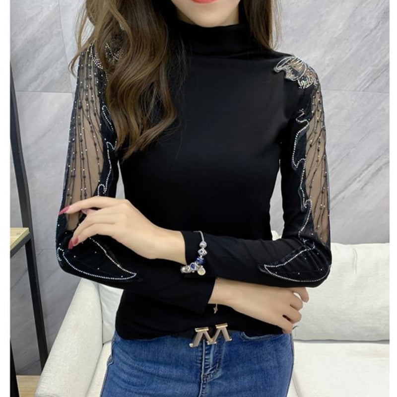 【美品】プラダ　メッシュカットソー　長袖トップス　シースルー　イタリア製（555 美品】プラダ メッシュカットソー 長袖トップス シースルー