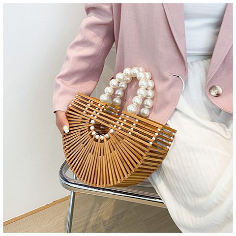 バンブーバッグ パールハンド ハーフムーン 竹 カゴ かごバッグ 半月  