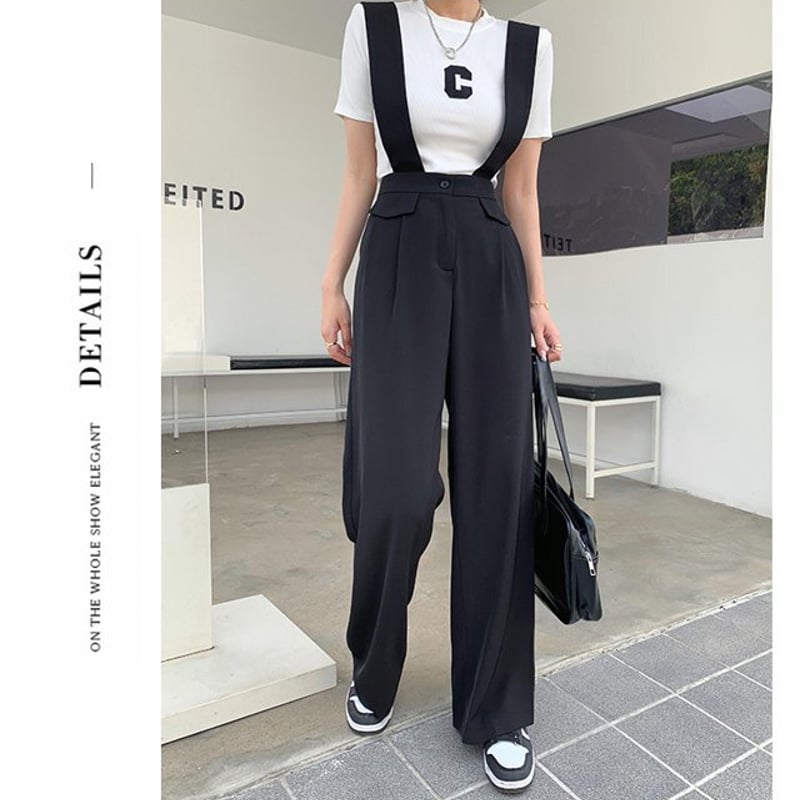 ドゥロワー オールインワン ワイドパンツ ネイビー 36 Aライン サロペット オールインワン レディース サロペット ワイドパンツ 大きい
