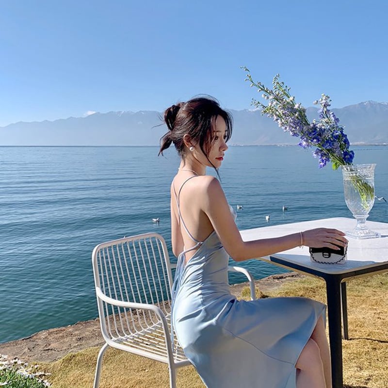 サテンキャミソールワンピース サマーワンピ サテンワンピース