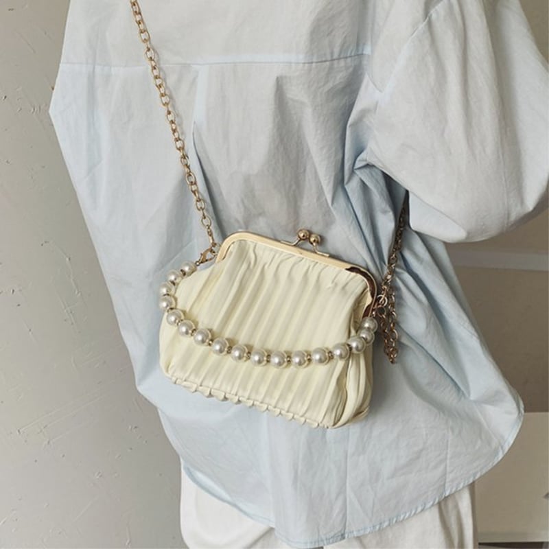 がま口ハンドバッグ パールチェーンショルダーバッグ ショルダーバッグ