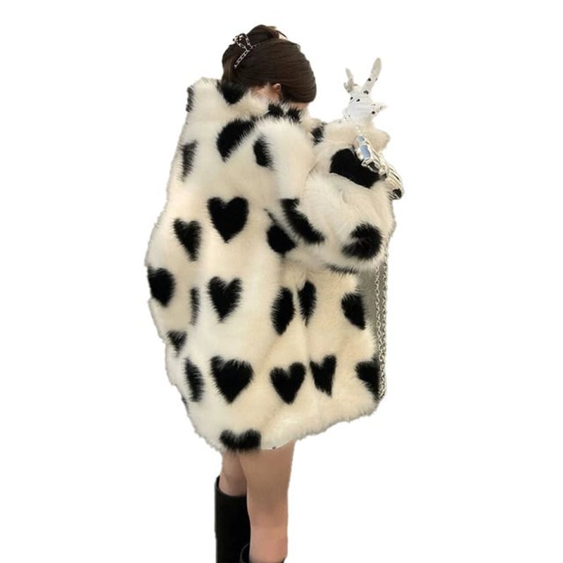 ハート柄 エコファーコート フェイクファーコー ファーコート 毛皮