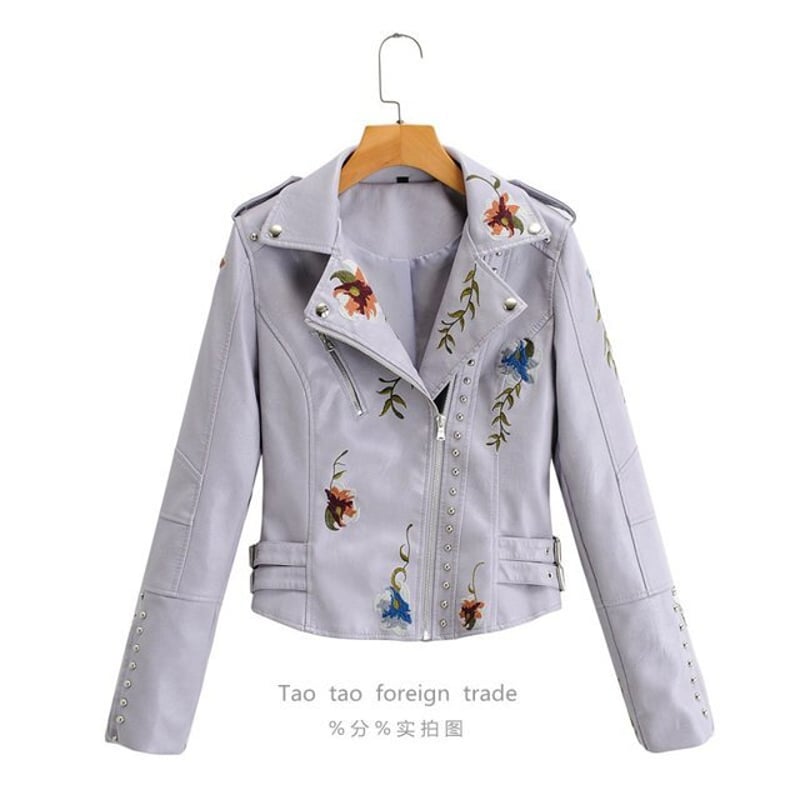 フラワー刺繍ライダースジャケット ライダースジャケット PUレザー