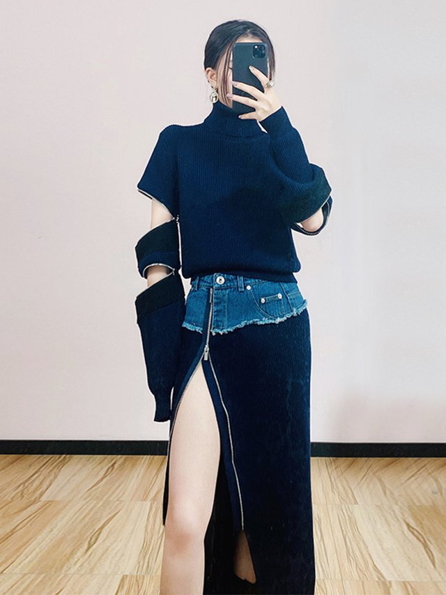 JUN＆ROPE タートルネックニット＆裏起毛スカート　セットアップ JUN＆ROPE タートルネックニット＆裏起毛スカート セットアップ 【大