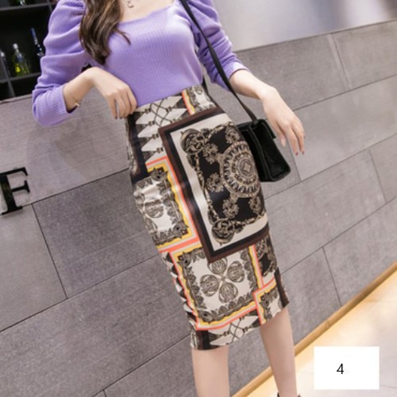 スカート タイトスカート 花柄 ハイウエスト ひざ丈 ☆A1130