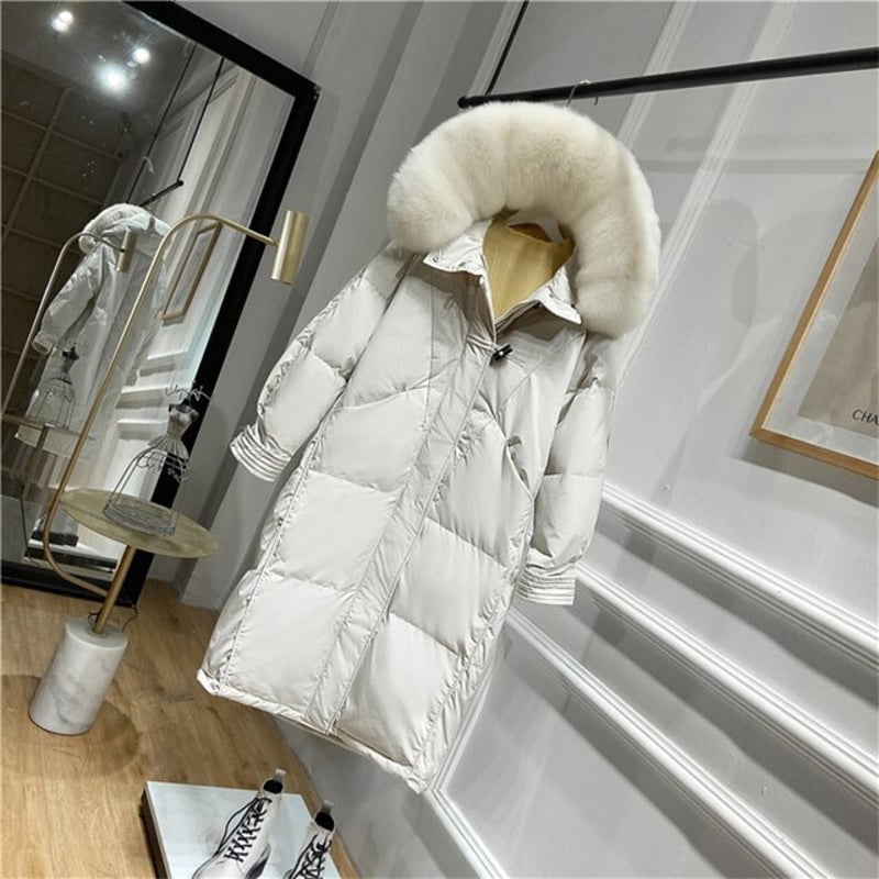 ファーフード付き ロングダウンジャケット ダウンコート ダウン