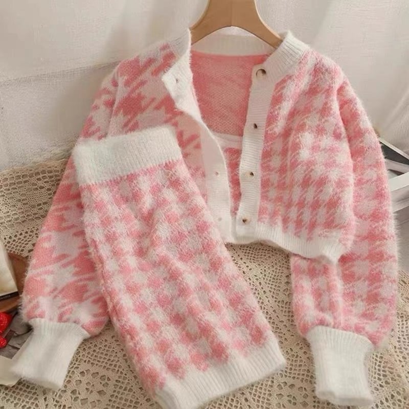 セットアップ】チェック柄 カーディガン＋ミニスカート SET UP