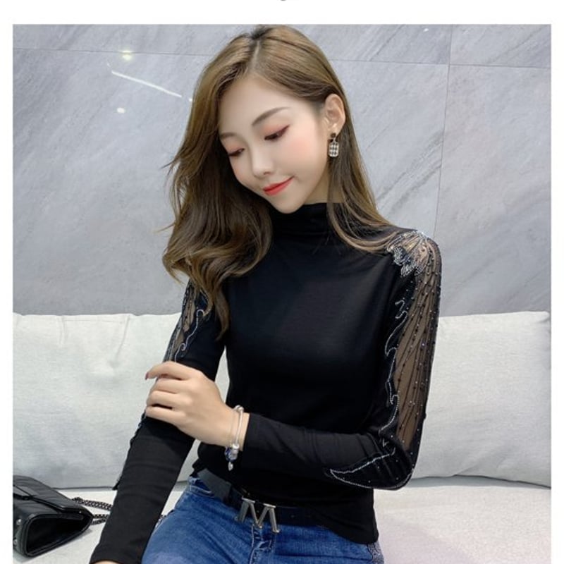 リツコシラハマ❣️シースルー黒長袖メッシュトップス#1size 長袖シースルートップス 黒 カットソー シャツ ハイネック メッシュ