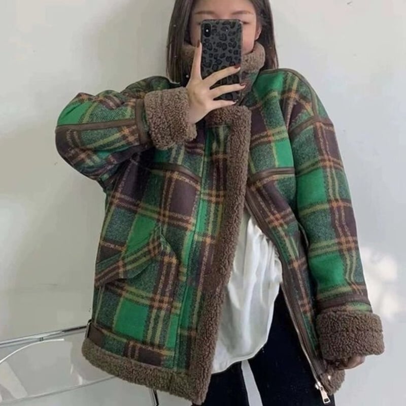 チェック柄 ボアウールジャケット ボアウールコート ジャケット コート