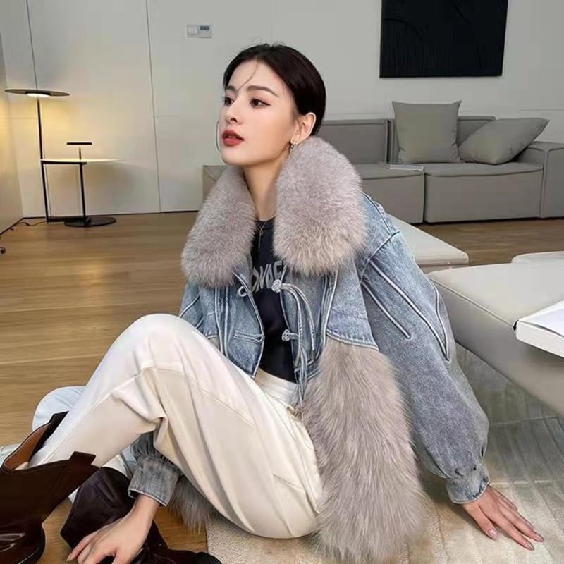 デニム&エコファードッキングデザインジャケット デニムジャケット