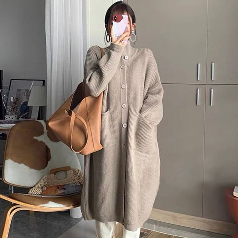 ハイネックニットカーディガン ニットコート ニットカーディガン