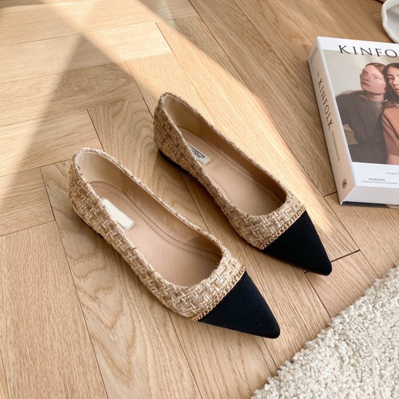 ツイードパンプス フラット ポインテッドトゥ パンプス レディース 靴