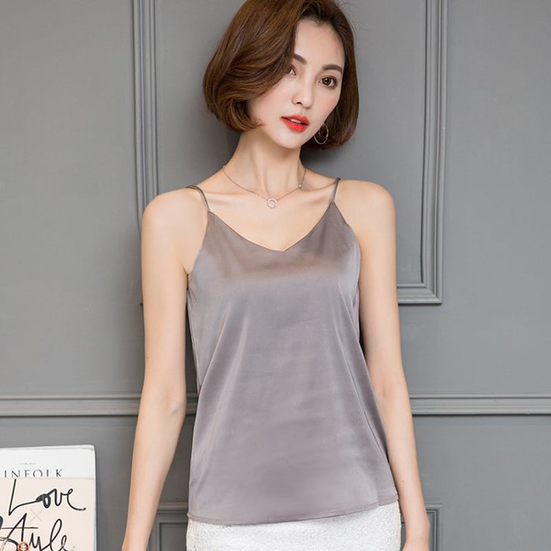 カジュアル タンク サテン シルク Vネック キャミソール ベスト