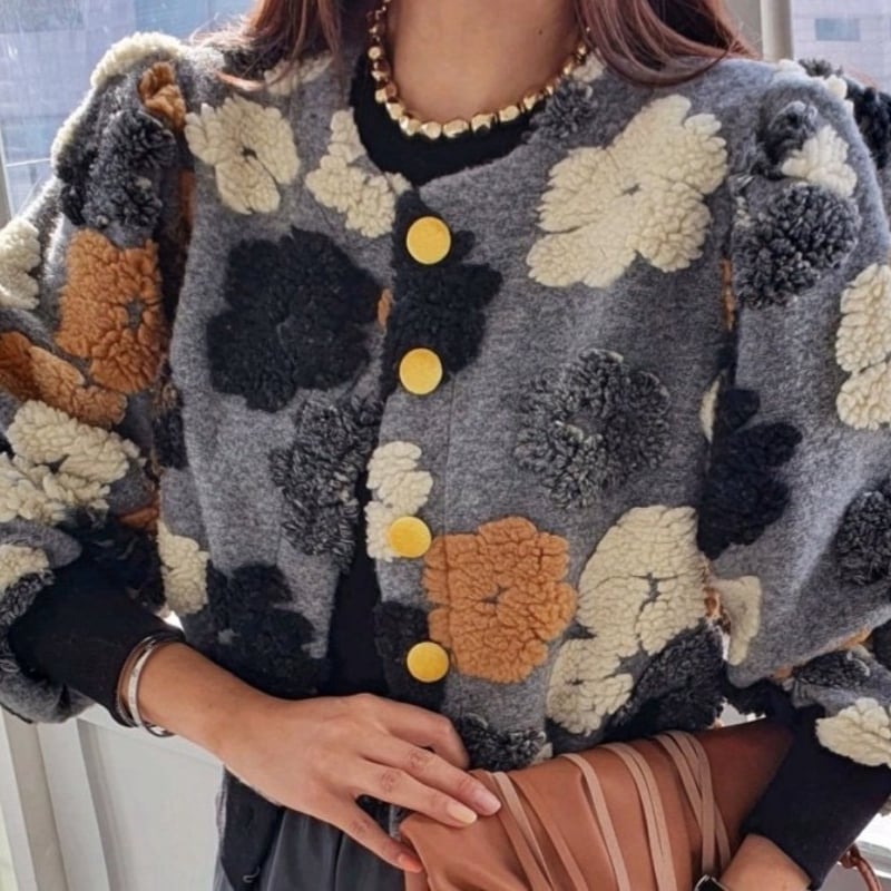 エポカ　EPOCA ニットカーディガン　ジャケット　フラワー　モチーフ エポカ EPOCA ニットカーディガン ジャケット フラワー モチーフ