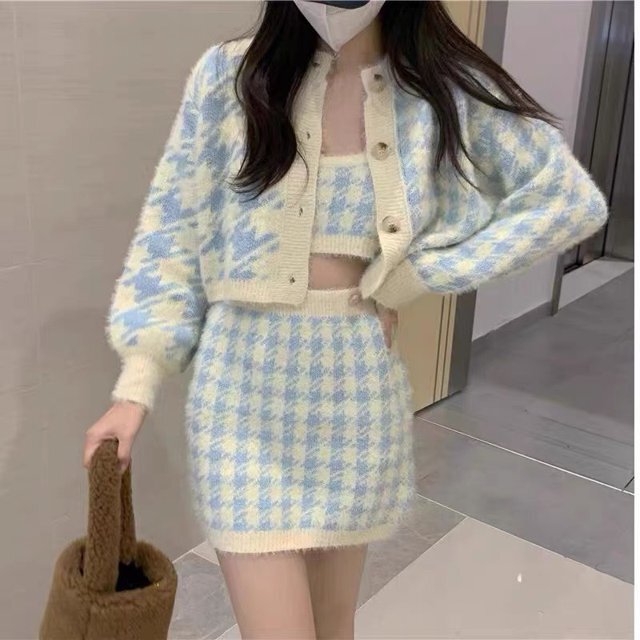 チェック柄カーディガン＆スカートセット チェック柄カーディガン＆スカートセット