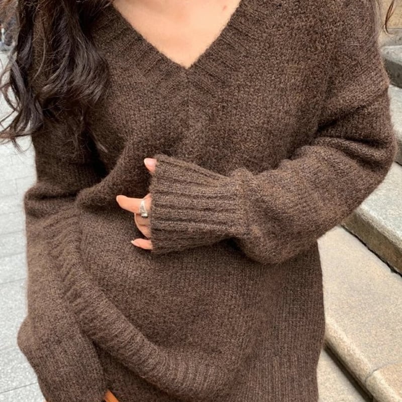 セットアップ】Vネックニット＋ニットスカート ニットアップ set up