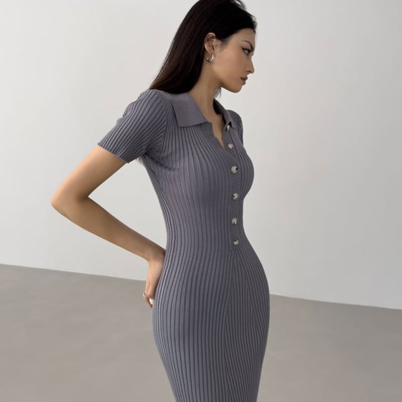 【美品】ミューズ ドゥーズィエムクラス ロングワンピース リブニット 半袖 人気 美品】ミューズ ドゥーズィエムクラス ロングワンピース