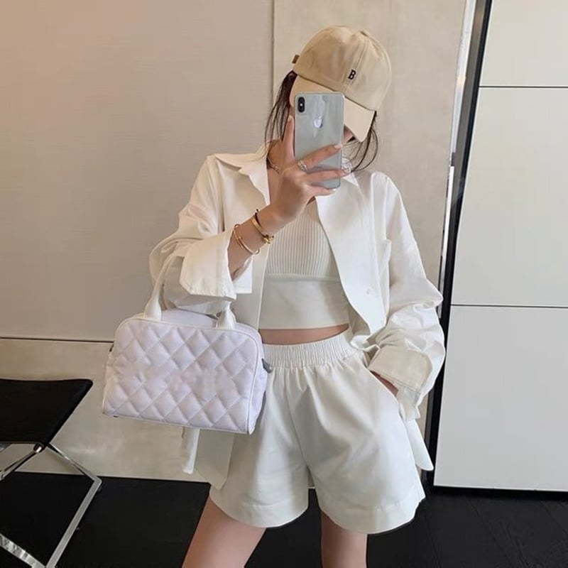 ツーピースセット 通気性 長袖 薄手シャツ+同柄ショートパンツ セットアップ】オーバーサイズシャツ+ショートパンツ set up