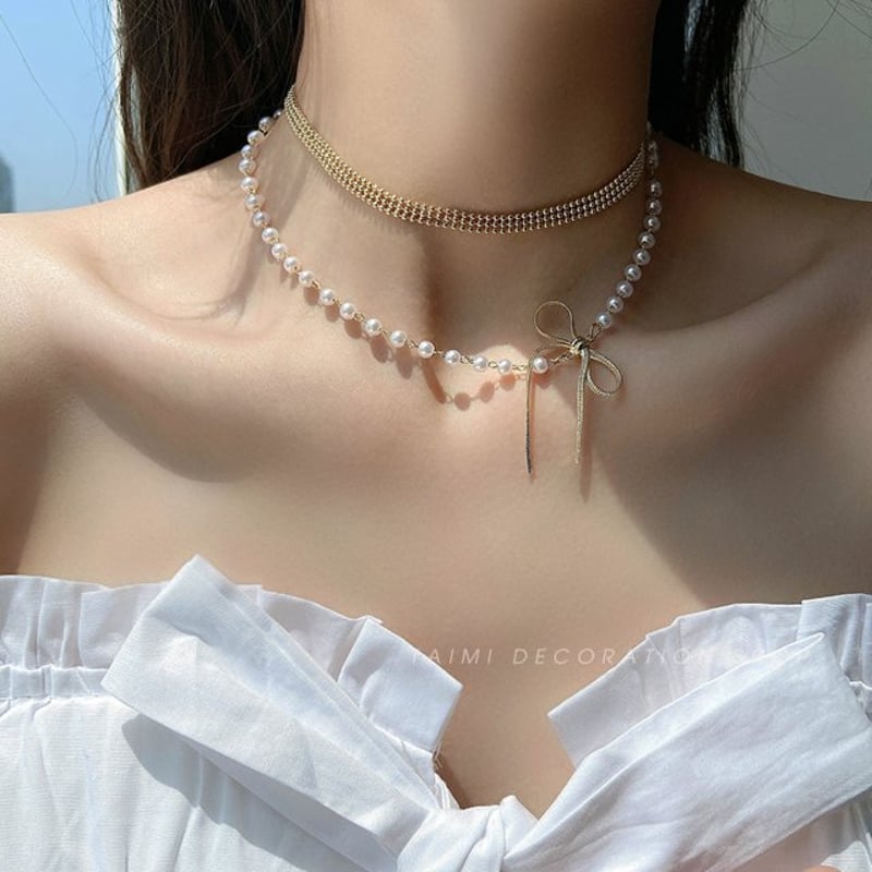パールネックレス パール リボン. ネックレス. チェーン