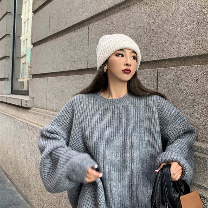 プルオーバーニットセーター ラウンドネック 長袖 ニット セーター