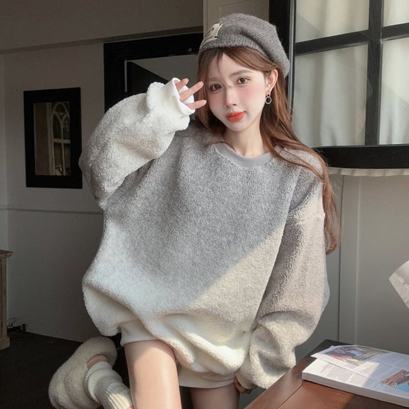 グラデーションボアニットセーター プルオーバー ニット セーター ボア