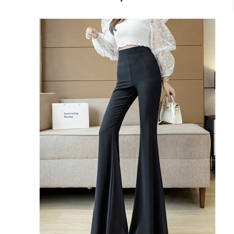 ハイウエスト スリム フレア パンツ カジュアル スーツパンツ 黒 ビッグフレアパンツ レディース. ハイウエスト スリム
