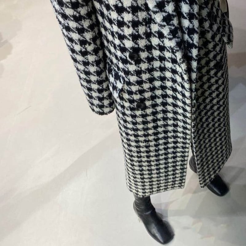 千鳥格子ロングコート ウールコート チェックコート ロング