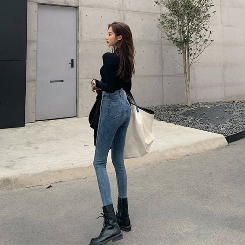 ハイウエストスキニージーンズ フレンチデニム 美脚 ストレッチ ハイウエストスキニージーンズ フレンチデニム 美脚 ストレッチ
