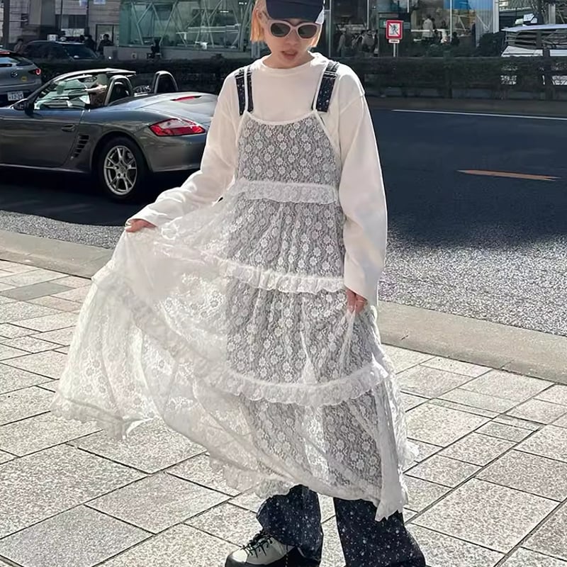 花柄刺繍レースキャミソールワンピース レースキャミワンピース キャミ