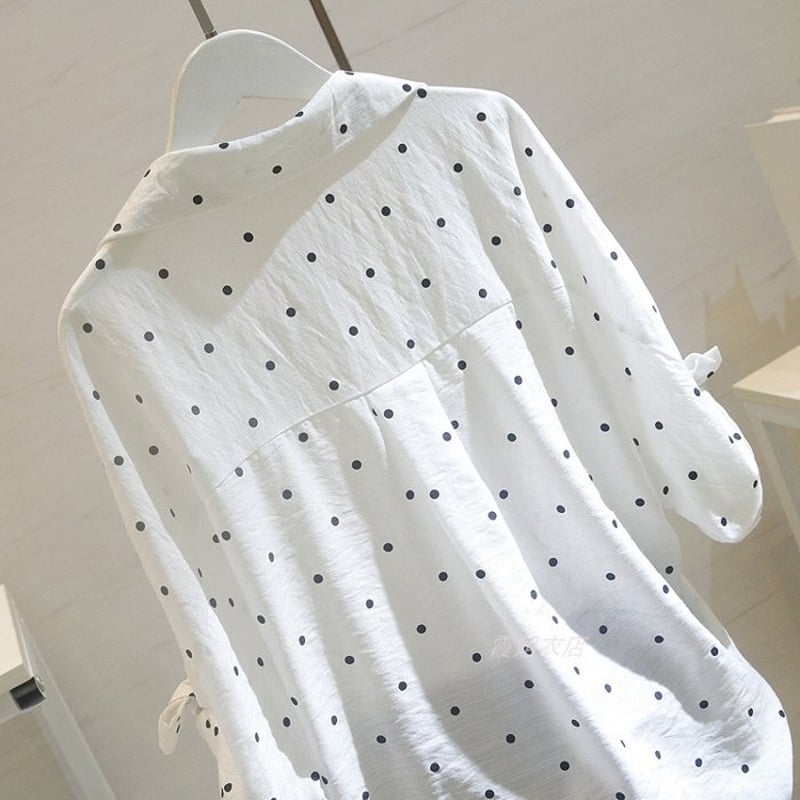ドット　ブラウス セール】 ◎ドット刺繍ブラウス（オフホワイト/ブラック