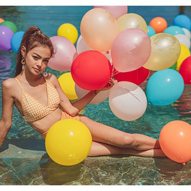 チェック柄 ビキニ 水着 ハイウエスト お腹カバー レディース