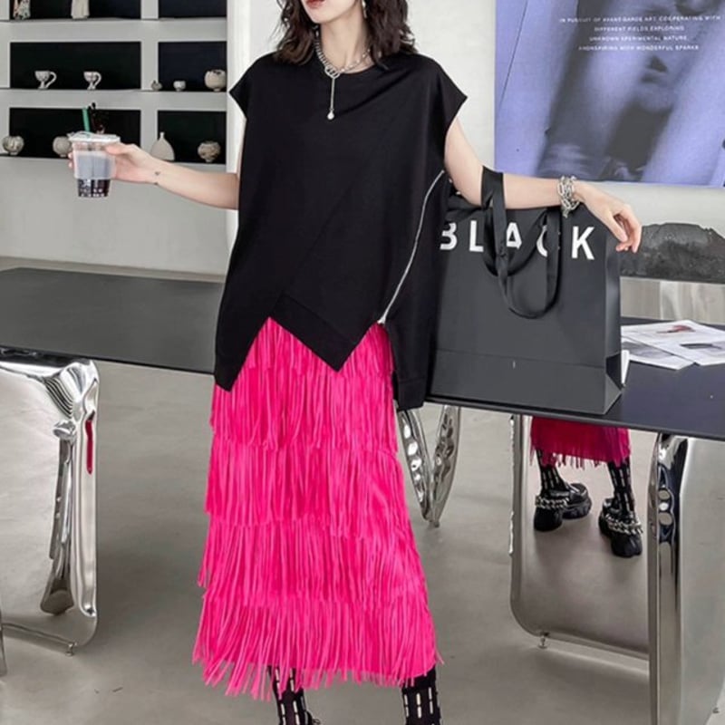 タッセルスカート フリンジスカート スカート レトロ ミドル丈