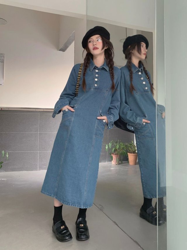 デニム ワンピース モード 長袖 ドレス デニムワンピース デニム ワンピース ドレス. モード系 古着女子