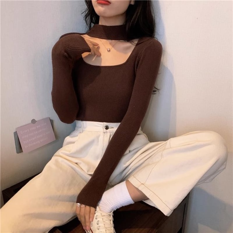 PAMEO POSE - TE チャイナ リブニット カットアウト カットソー スリム グリーン 2239594200.jpeg?1713519049