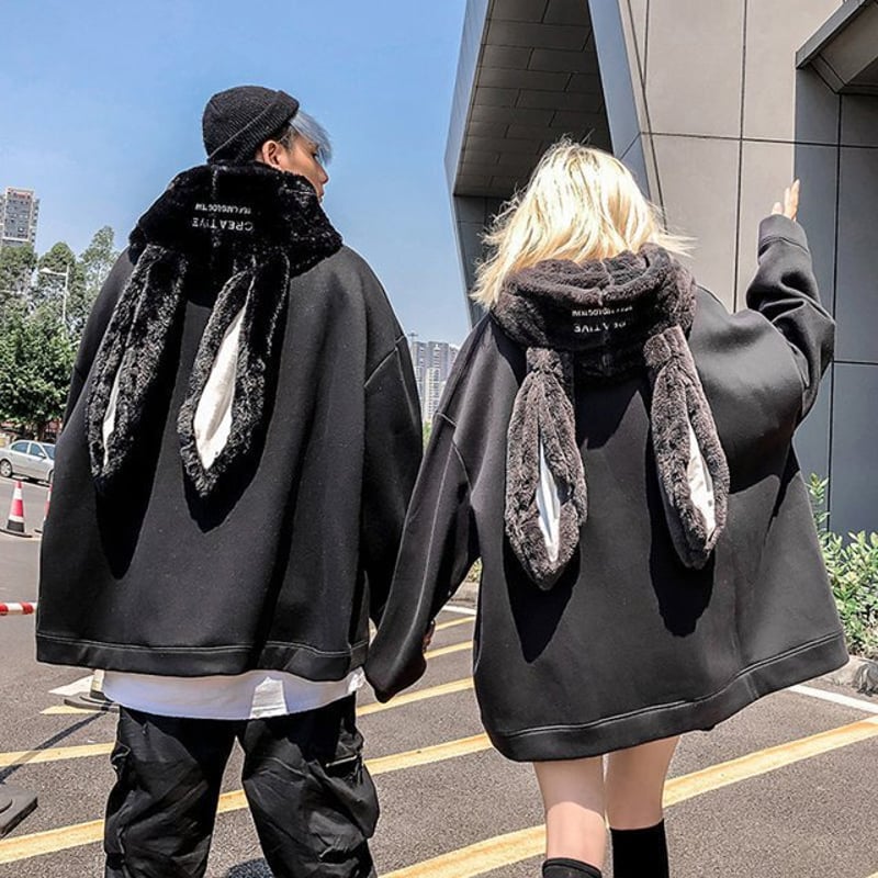 モコモコ♡ 秋冬オーバーサイズ デカ耳うさぎ パーカー お出かけ女子会デート対応 dh1078-1.jpg
