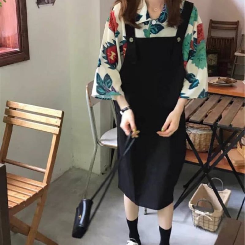 セットアップ】半袖柄シャツ+サスペンダースカート シャツ セットアップ】半袖柄シャツ+サスペンダースカート シャツ