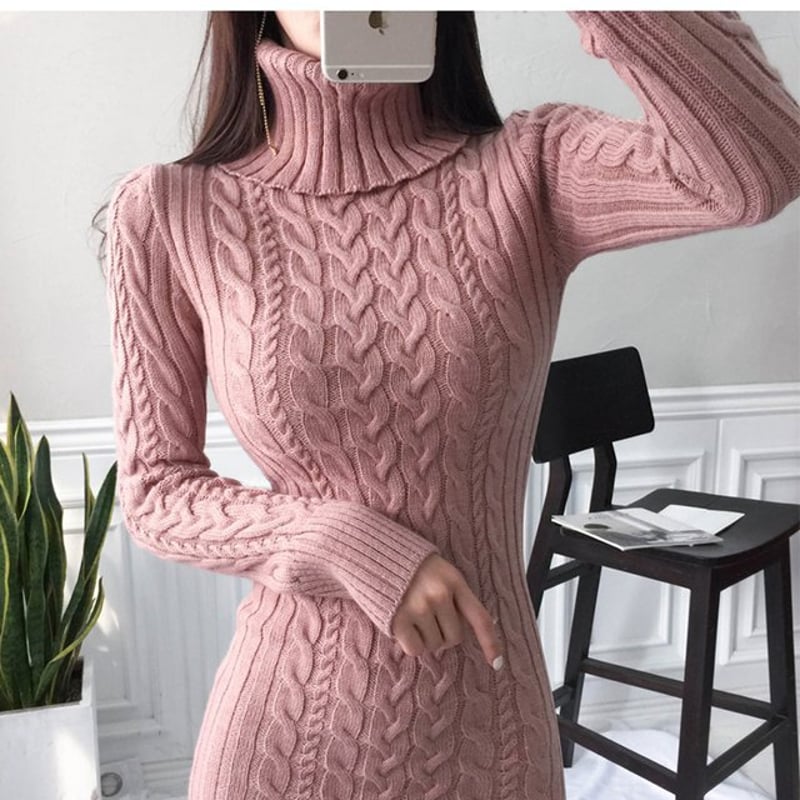 ケーブルニットワンピース ニットワンピース セーターワンピース