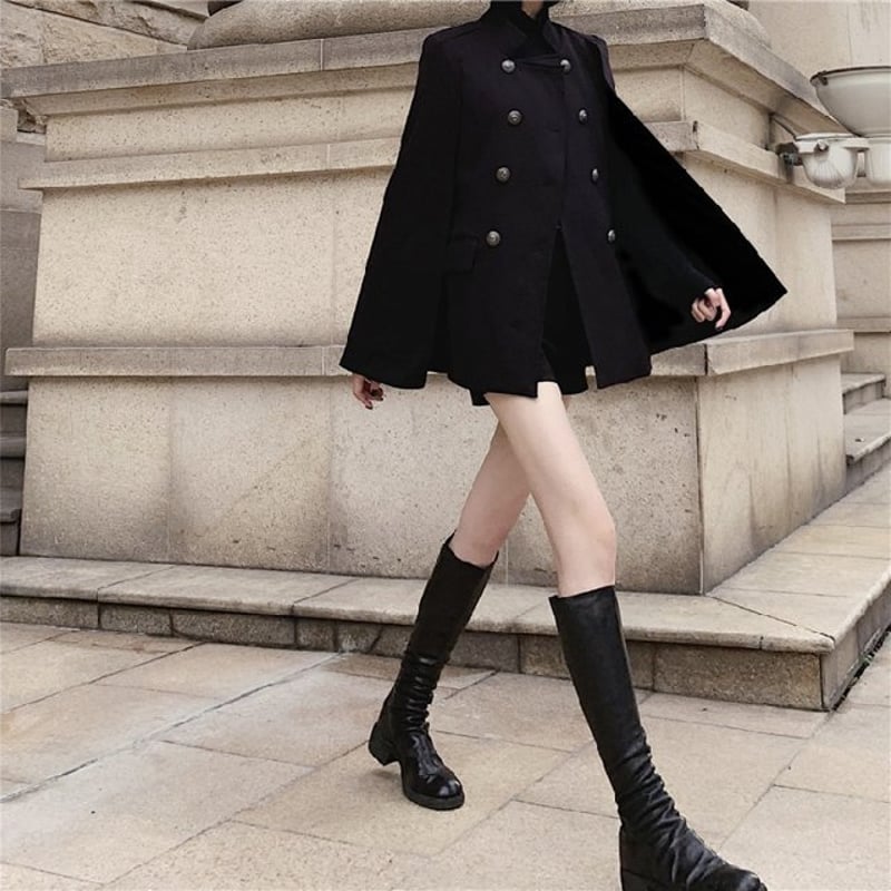 ケープ ポンチョ ミリタリー風 レディース コート 軍服風 ダブル ケープ ポンチョ ミリタリー風 レディース コート 軍服風 ダブル