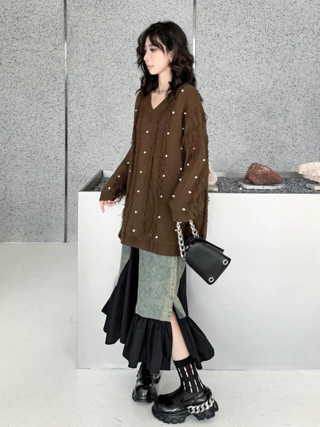 クリスチャンラクロワ　ツイードデニム　異素材切り替え　ドッキングコート デニムステッチオーバーフードロングコート 【メール便対応不可