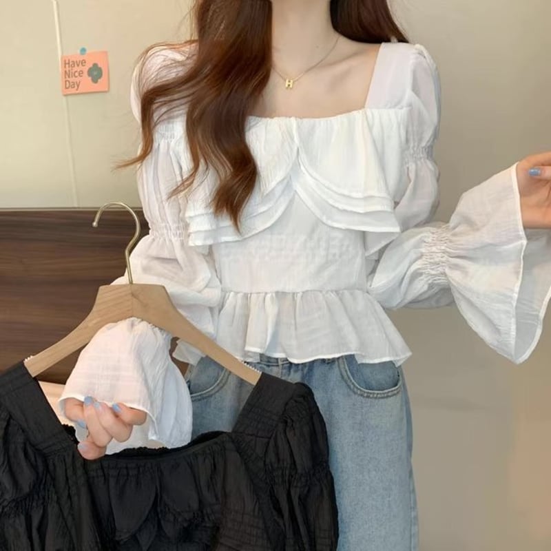 フラフィー フリルトップス　ブラック フリンジペプラムトップス - ブラック | ZARA Japan / 日本