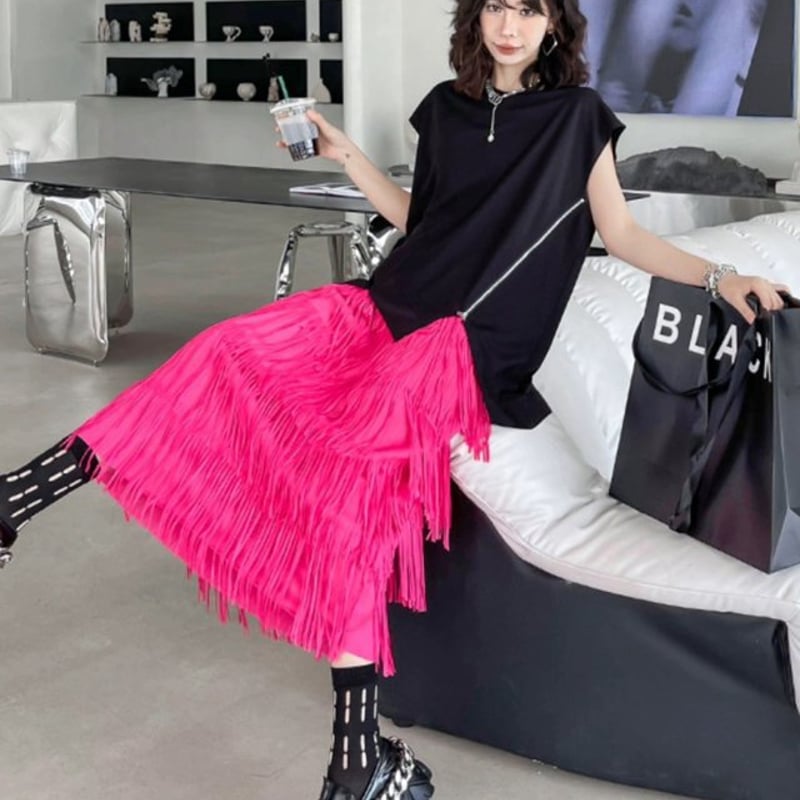 タッセルスカート フリンジスカート スカート レトロ ミドル丈スカート