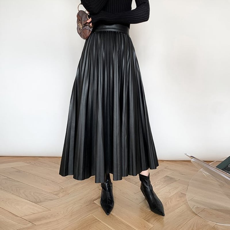 レザープリーツスカート プリーツスカート ハイウエスト Aライン