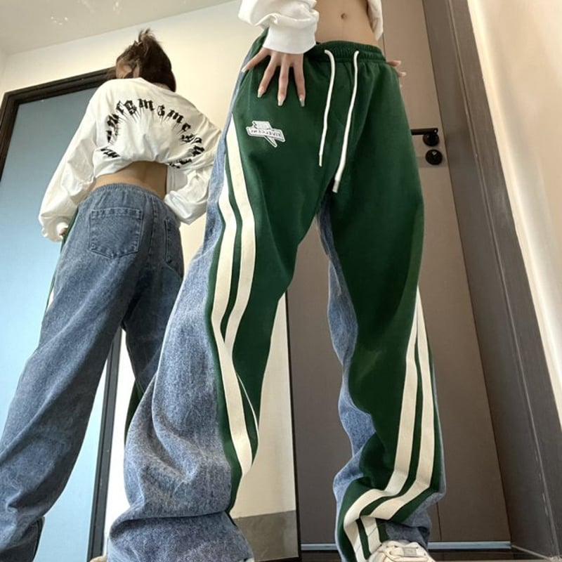 今だけ1000円OFF！】異素材MIXデニムパンツ スウェット×デニム デニム