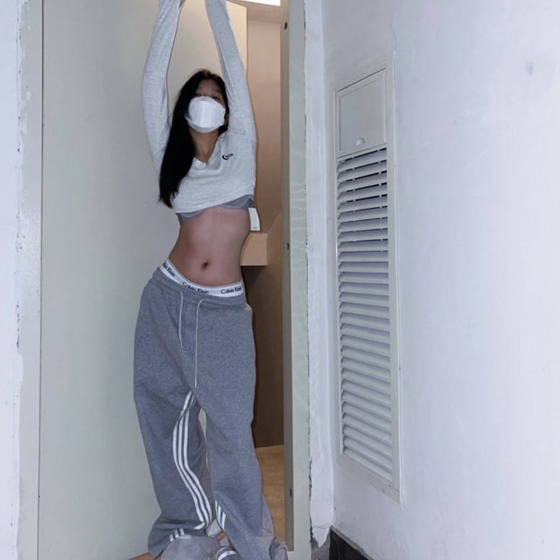サイドストライプスウェット ヒップホップパンツ グレー スウェット