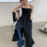 【日本未発売】サスペンダースカート キャミソールワンピース ロング ワンピース レディース モード系 ブラックコーデ オシャレ Aライン ハイウエスト a4141