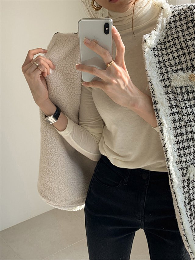 ジャケット ツイード風 千鳥格子 裏ボア ショート丈 8503 千鳥格子ジャケット 裏ボア ジャケット レディース 入学式