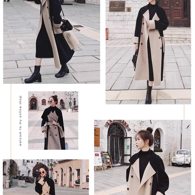 バイカラーウールコート ウールコート ミドル丈 ストレート. ダブル