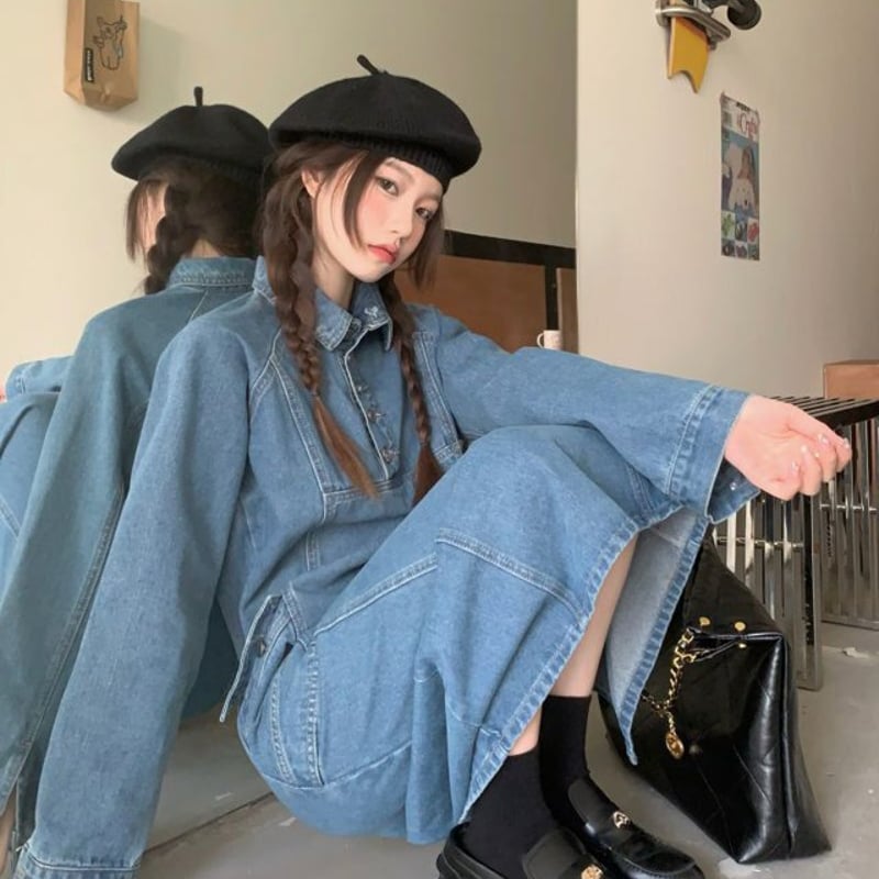 デニムワンピース デニム ワンピース ドレス. モード系 古着女子